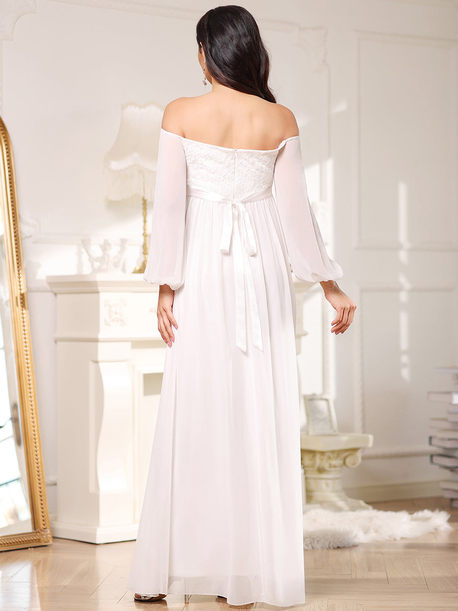 Color=Cream | Lantern Sleeves A Line Floor Length Wholesale Maternity Dresses-Cream 2
