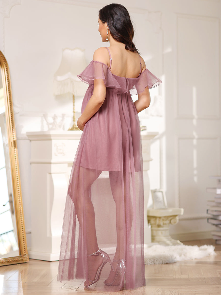 Color=Orchid | Off Shoulder A Line Floor Length Wholesale Maternity Dresses-Orchid 2