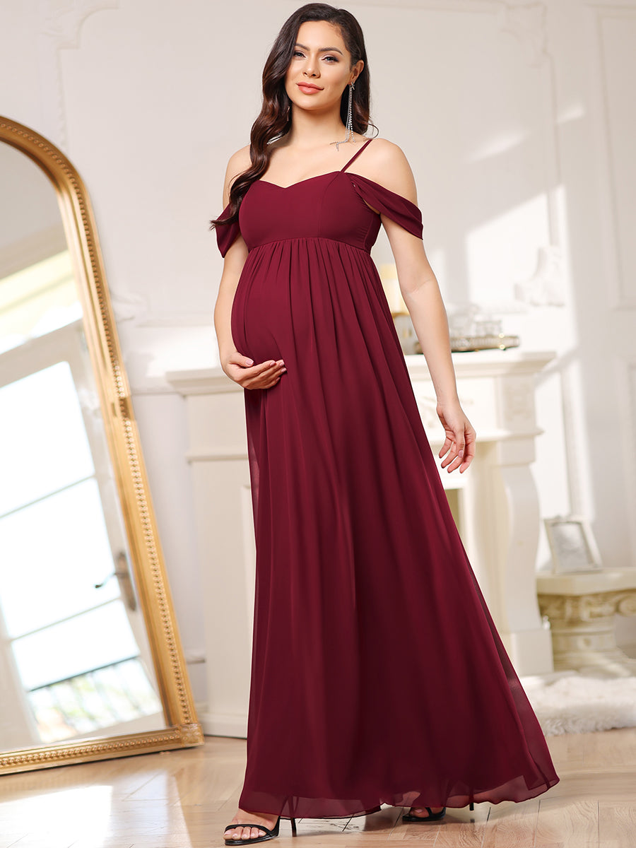 Color=Burgundy | Sleeveless Sweetheart Neckline Wholesale Maternity Dresses-Burgundy 4
