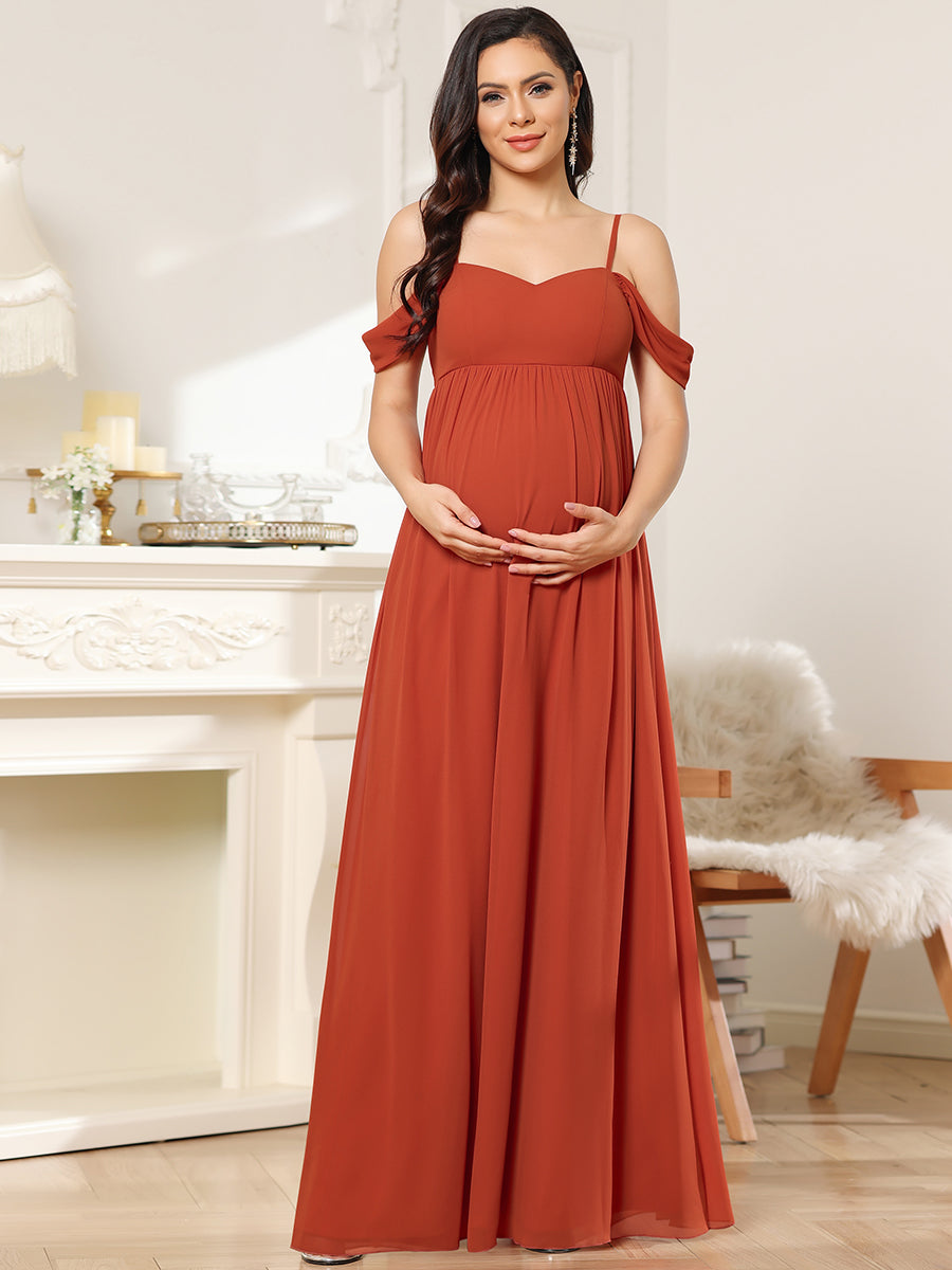 Color=Burnt orange | Sleeveless Sweetheart Neckline Wholesale Maternity Dresses-Burnt orange 1