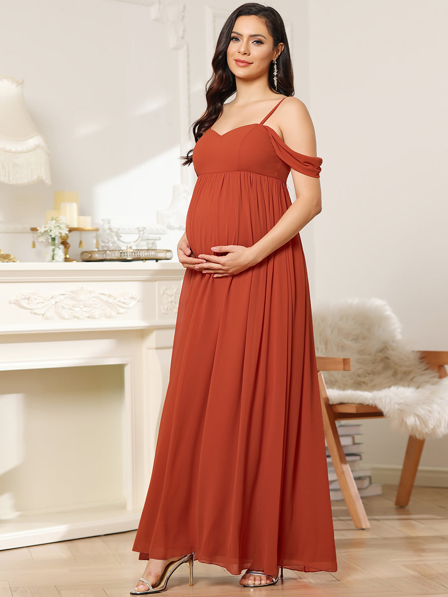 Color=Burnt orange | Sleeveless Sweetheart Neckline Wholesale Maternity Dresses-Burnt orange 3