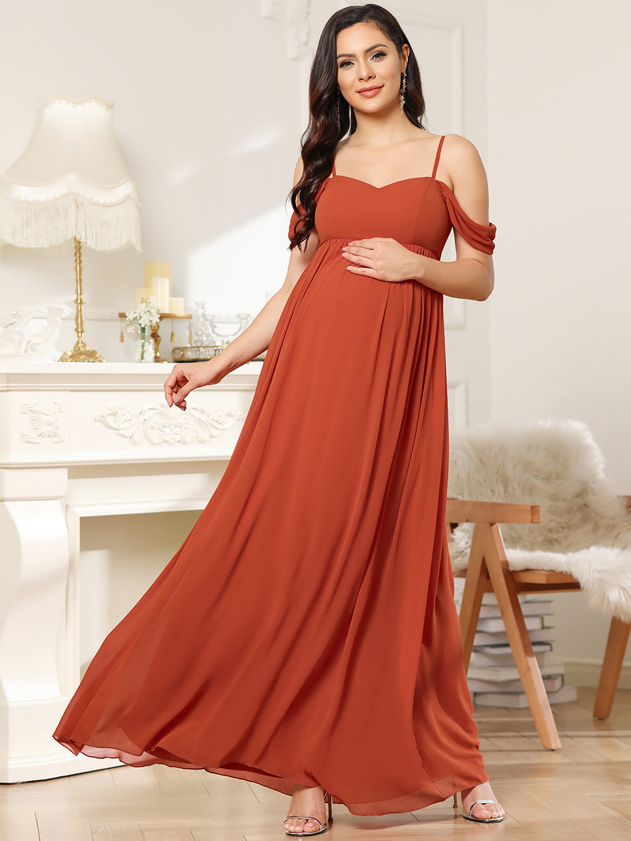 Color=Burnt orange | Sleeveless Sweetheart Neckline Wholesale Maternity Dresses-Burnt orange 4