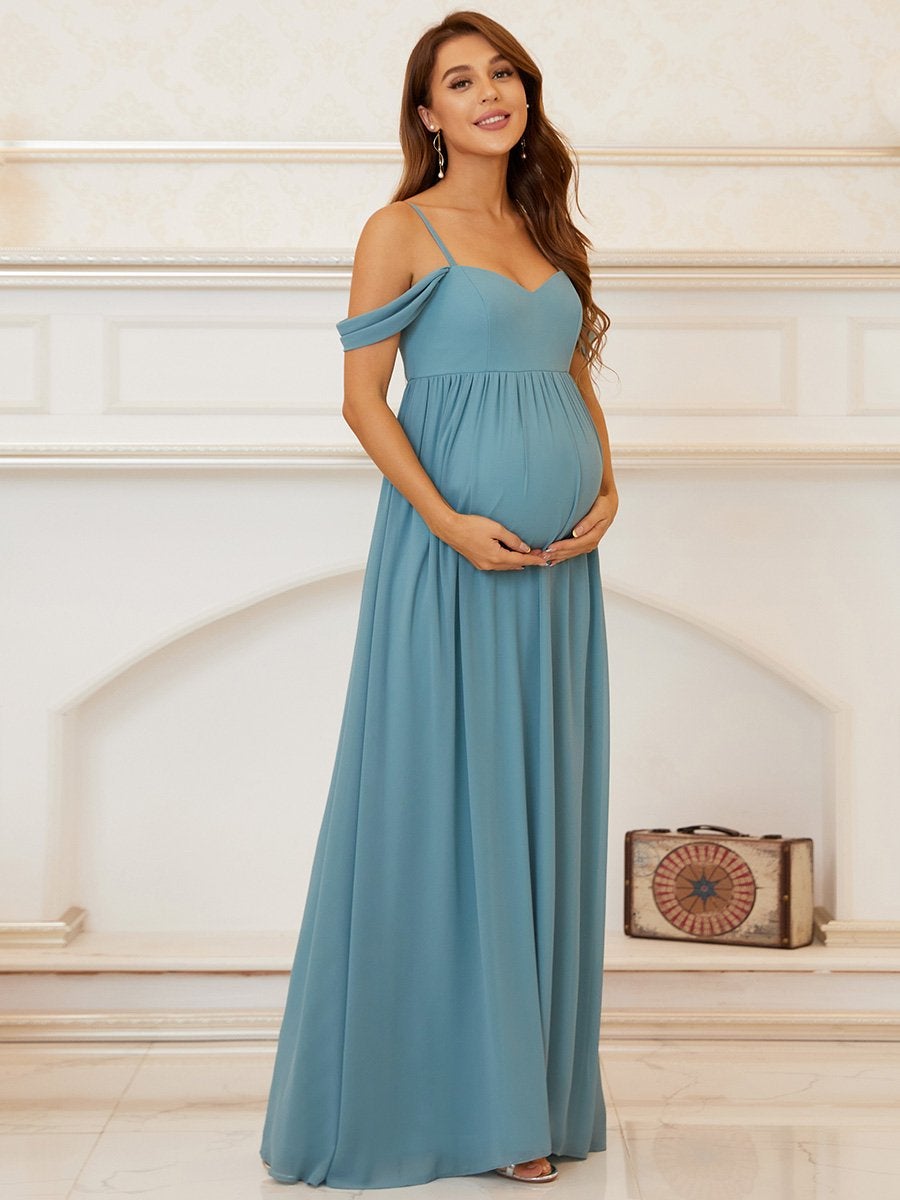 Color=Dusty blue | Sleeveless Sweetheart Neckline Wholesale Maternity Dresses-Dusty blue 4