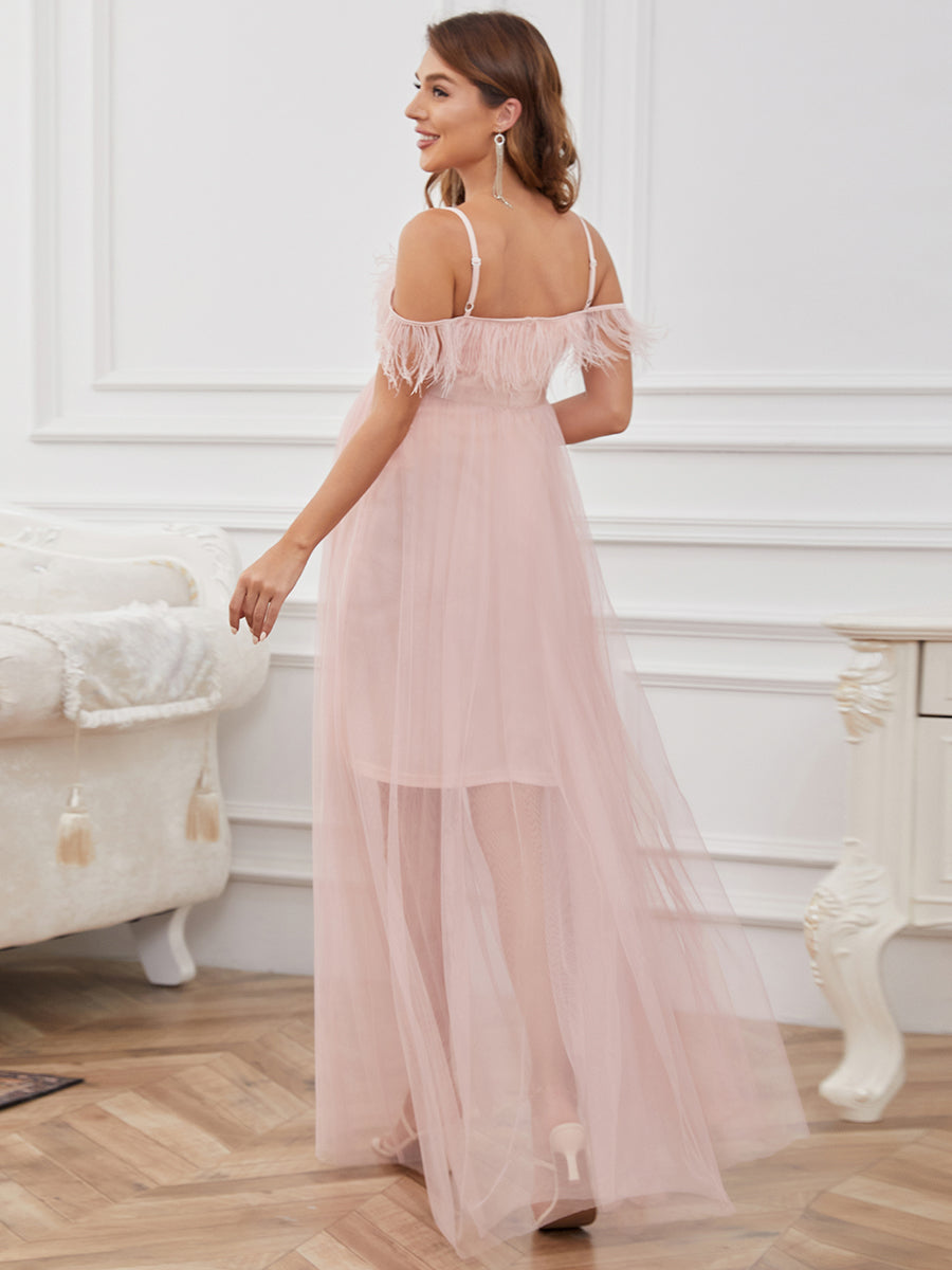 Color=Pink | A-Line Floor Length Off Shoulders Wholesale Maternity Dresses-Pink 4