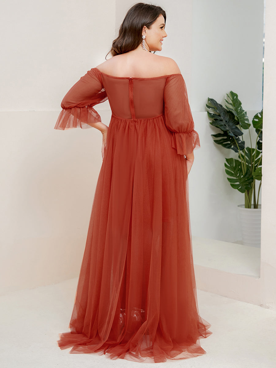 Color=Burnt Orange | A Line Short Puff Sleeves Wholesale Maternity Dresses-Burnt Orange 2