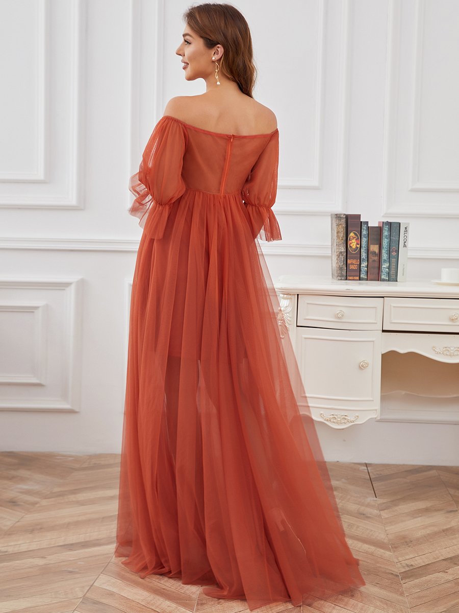 Burnt Orange Tulle Maxi Skirt