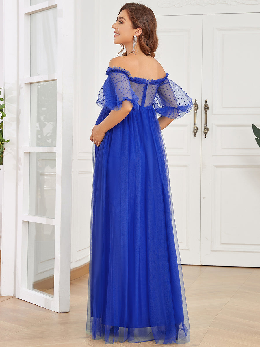 Color=Sapphire Blue | Off Shoulders Puff Sleeves A Line Wholesale Maternity Dresses-Sapphire Blue 3