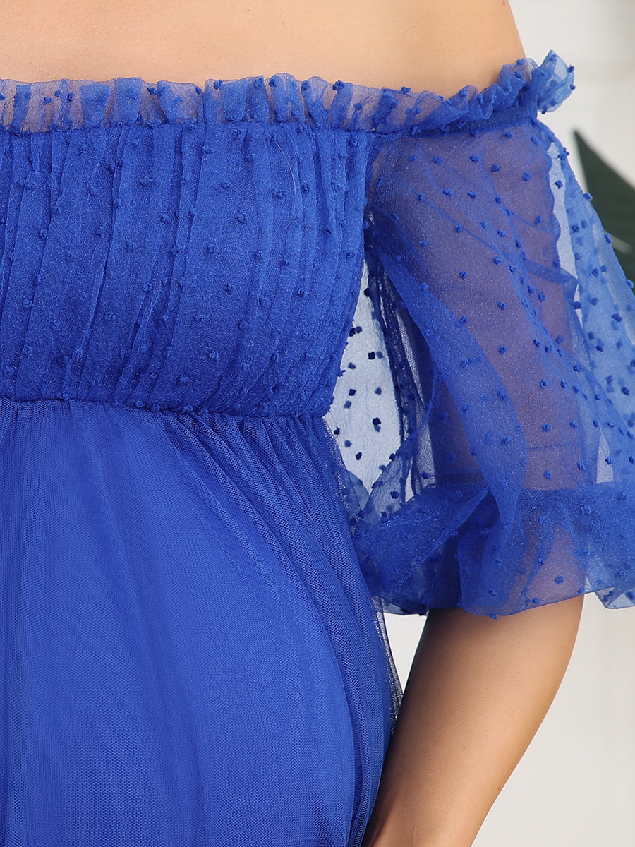 Color=Sapphire Blue | Off Shoulders Puff Sleeves A Line Wholesale Maternity Dresses-Sapphire Blue 5