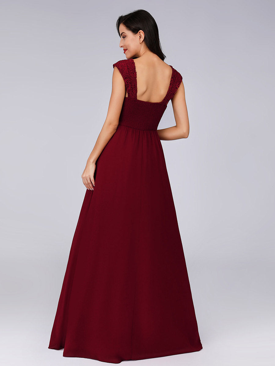 Color=Burgundy | elegant-a-line-chiffon-wholesale-bridesmaid-dress-with-lace-bodice-ez07704-Burgundy 2