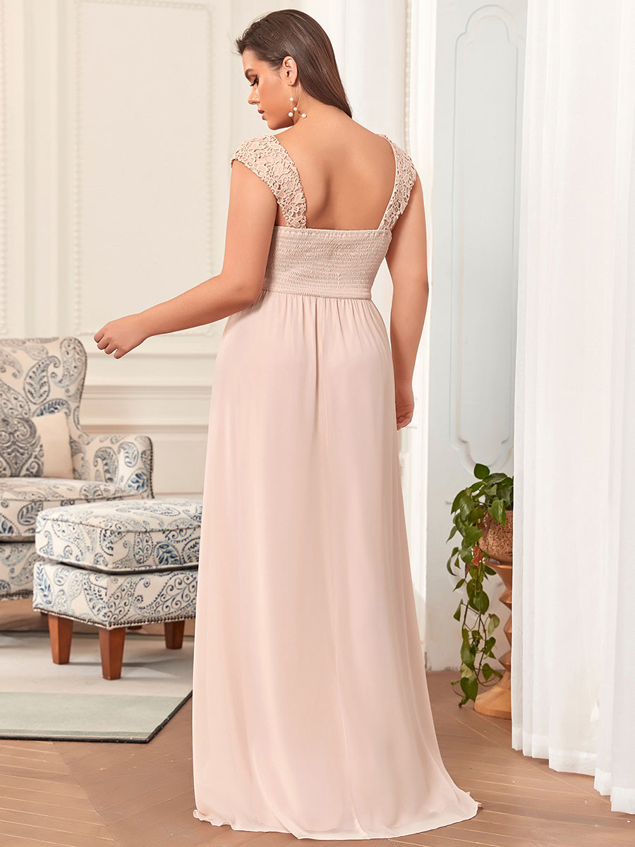 Color=Blush | elegant-a-line-chiffon-wholesale-bridesmaid-dress-with-lace-bodice-ez07704-Blush 2