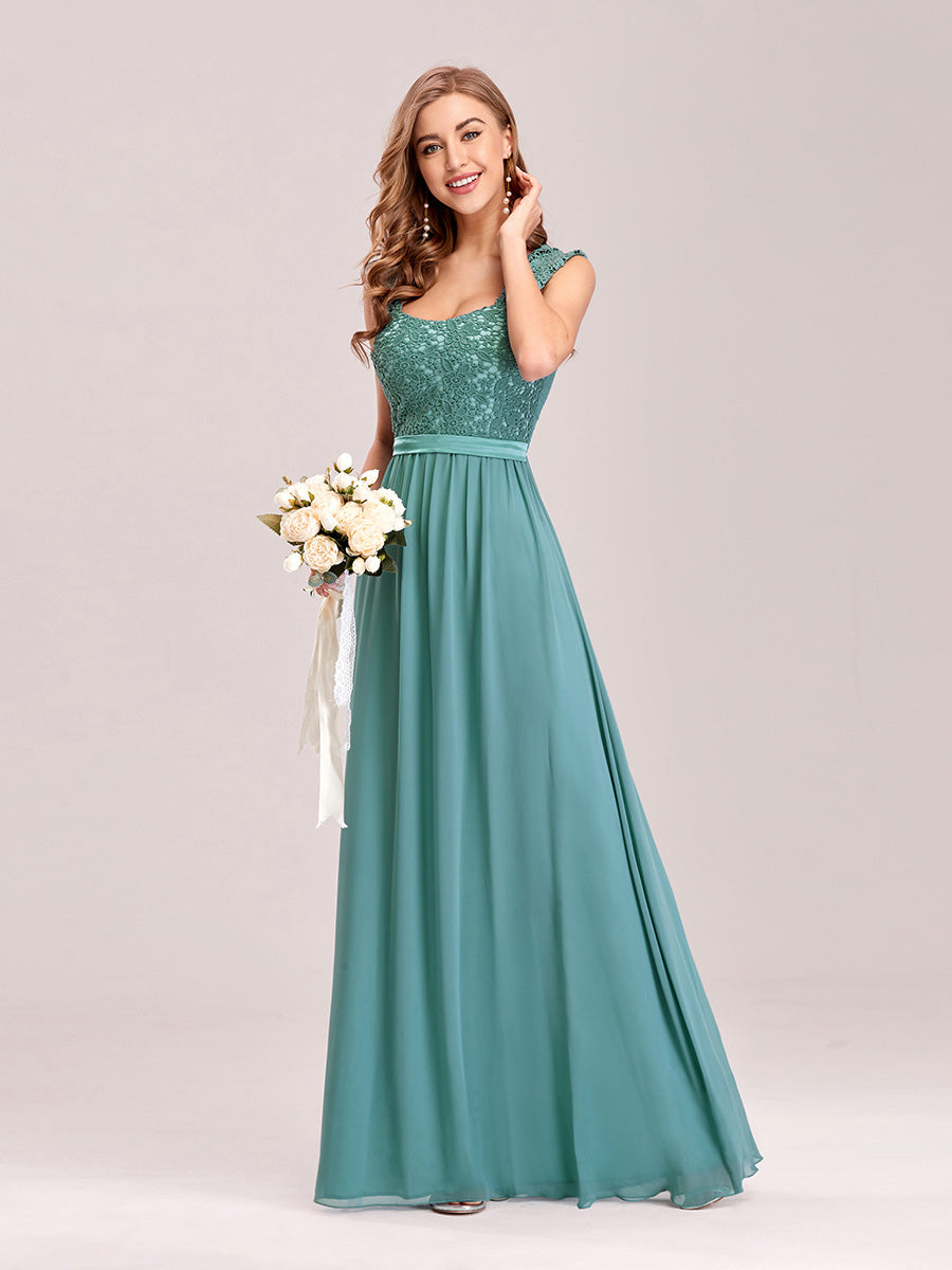 Color=Dusty Blue | elegant-a-line-chiffon-wholesale-bridesmaid-dress-with-lace-bodice-ez07704-Dusty Blue 4