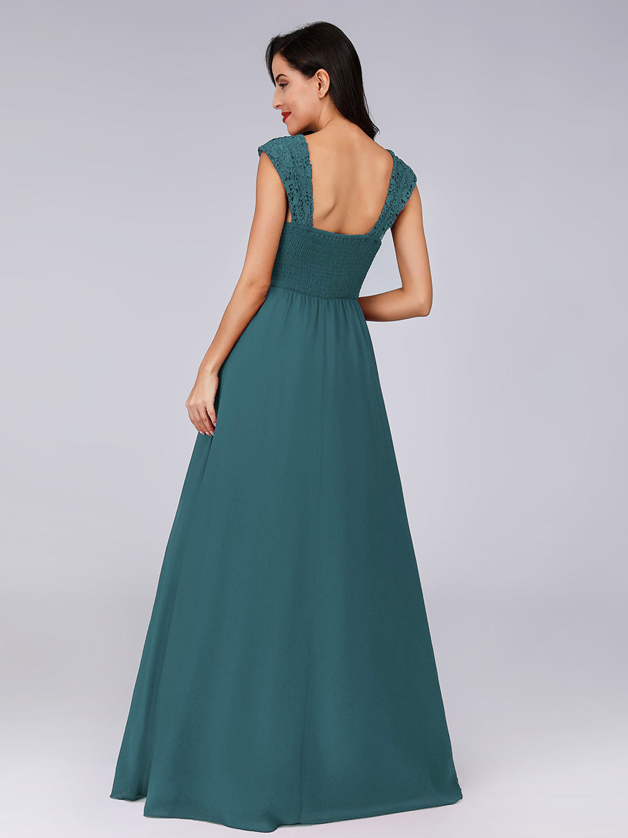 Color=Teal | elegant-a-line-chiffon-wholesale-bridesmaid-dress-with-lace-bodice-ez07704-Teal 2