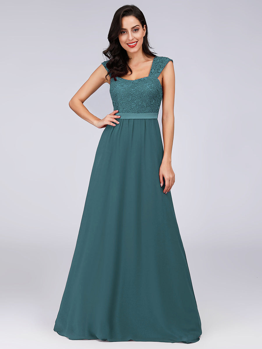 Color=Teal | elegant-a-line-chiffon-wholesale-bridesmaid-dress-with-lace-bodice-ez07704-Teal 4