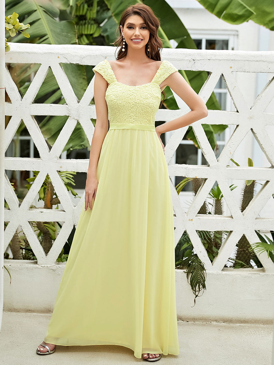 Color=Yellow | elegant-a-line-chiffon-wholesale-bridesmaid-dress-with-lace-bodice-ez07704-Yellow 1