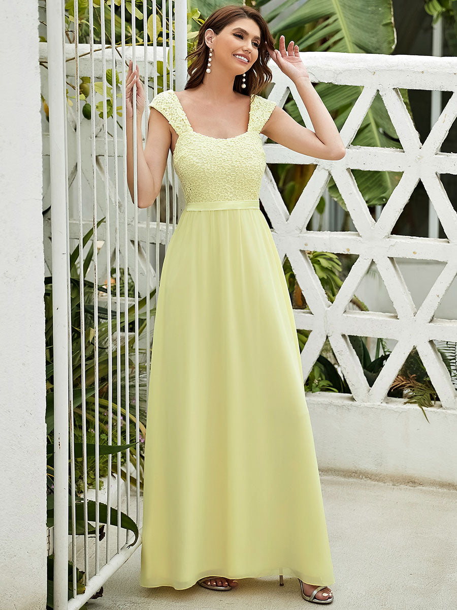 Color=Yellow | elegant-a-line-chiffon-wholesale-bridesmaid-dress-with-lace-bodice-ez07704-Yellow 3