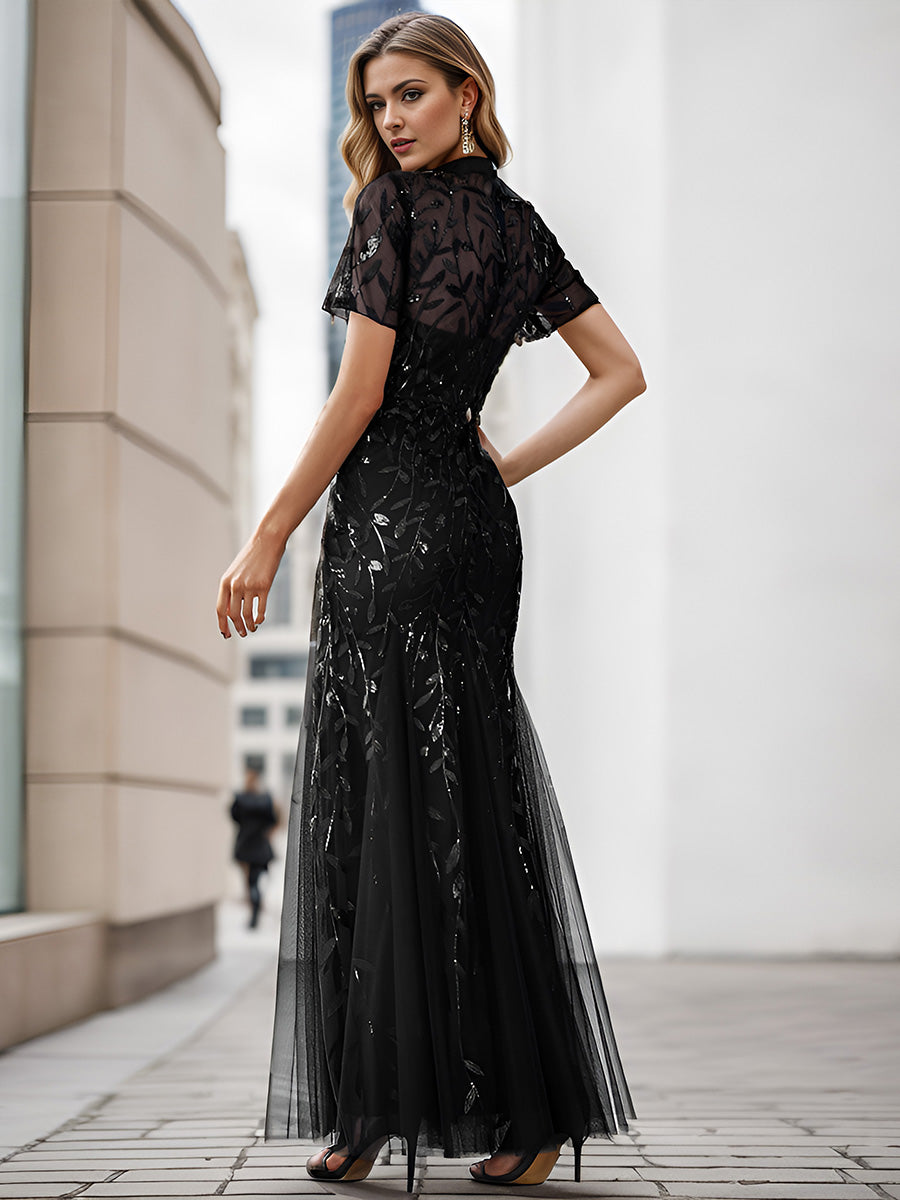 Color=Black | Wholesale Sequin Shiny Fishtail Tulle Dresses for Party-Black 7