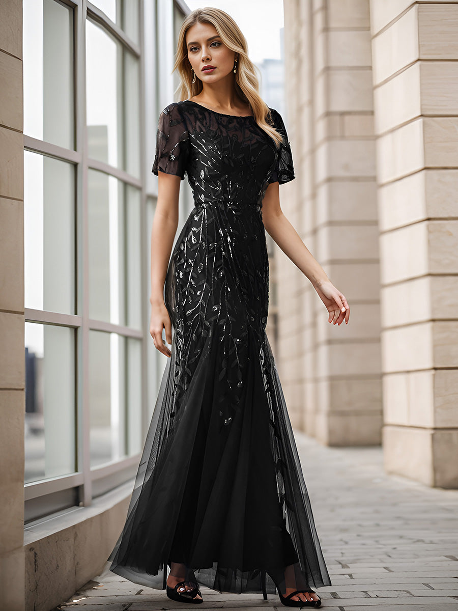 Color=Black | Wholesale Sequin Shiny Fishtail Tulle Dresses for Party-Black 8