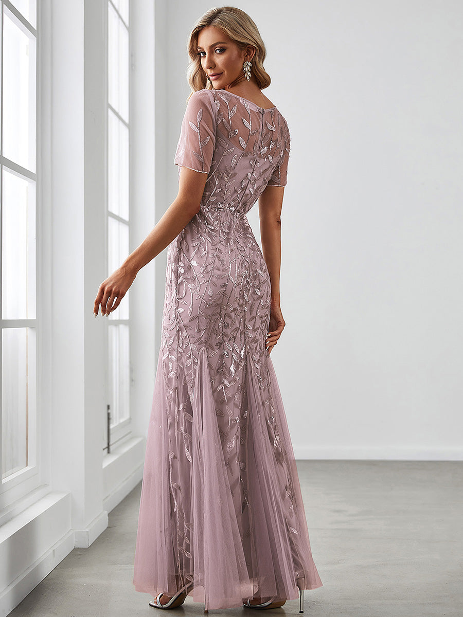 Color=Lilac | Women'S Floral Sequin Print Fishtail Tulle Dresses For Party-Lilac 3
