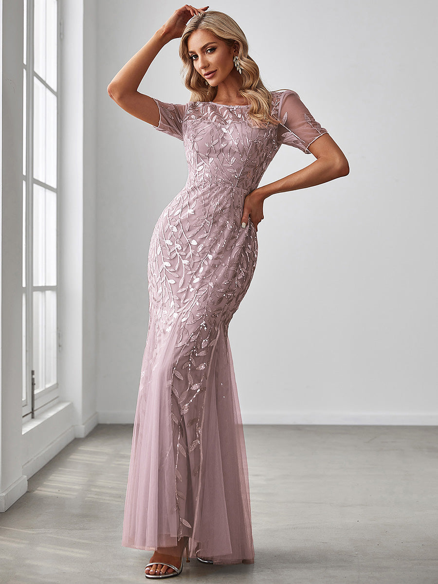 Color=Lilac | Women'S Floral Sequin Print Fishtail Tulle Dresses For Party-Lilac 5