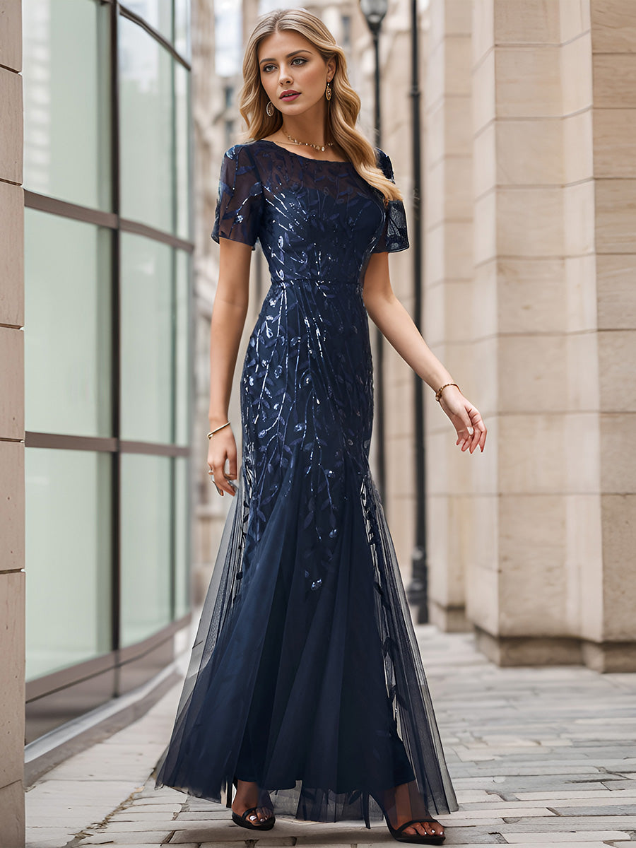 Color=Navy Blue | Wholesale Sequin Shiny Fishtail Tulle Dresses for Party-Navy Blue 1