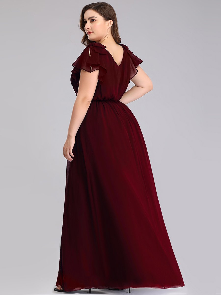 Color=Burgundy | Plus Size Women Floral Sequin Print Fishtail Tulle Dresses Ez07709-Burgundy 2