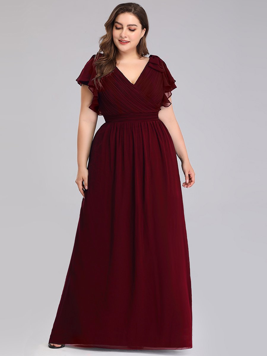 Color=Burgundy | Plus Size Women Floral Sequin Print Fishtail Tulle Dresses Ez07709-Burgundy 4