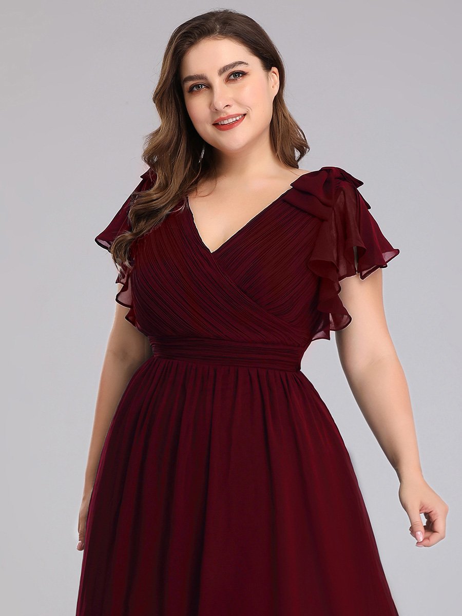 Color=Burgundy | Plus Size Women Floral Sequin Print Fishtail Tulle Dresses Ez07709-Burgundy 5