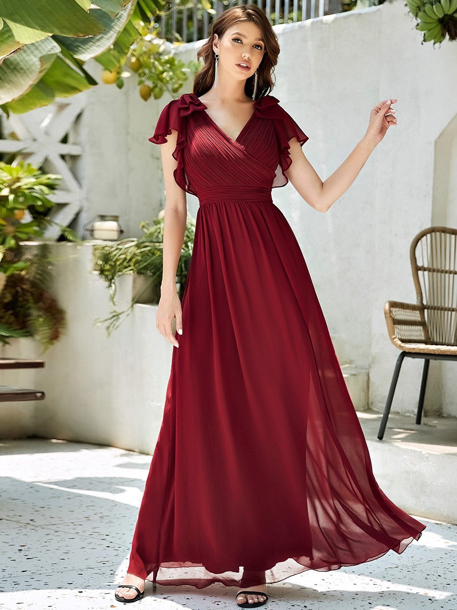 Color=Burgundy | Women Floral Sequin Print Fishtail Tulle Dresses Ez07709-Burgundy 1