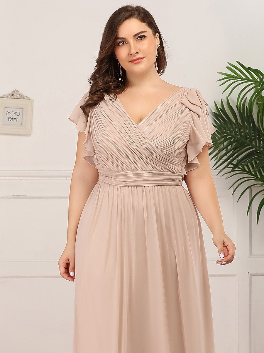 Color=Blush | Plus Size Women Floral Sequin Print Fishtail Tulle Dresses Ez07709-Blush 5