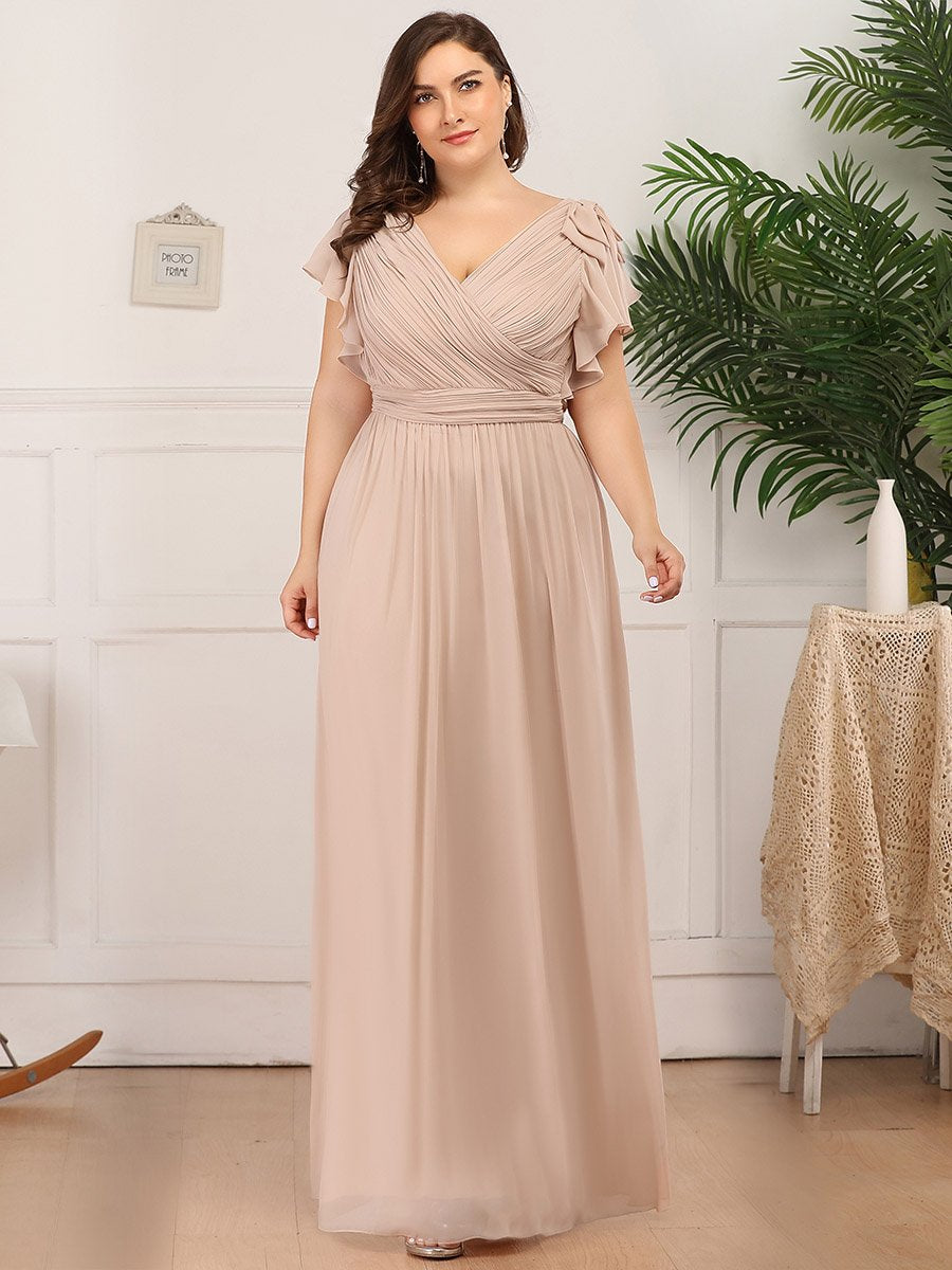 Color=Blush | Plus Size Women Floral Sequin Print Fishtail Tulle Dresses Ez07709-Blush 1