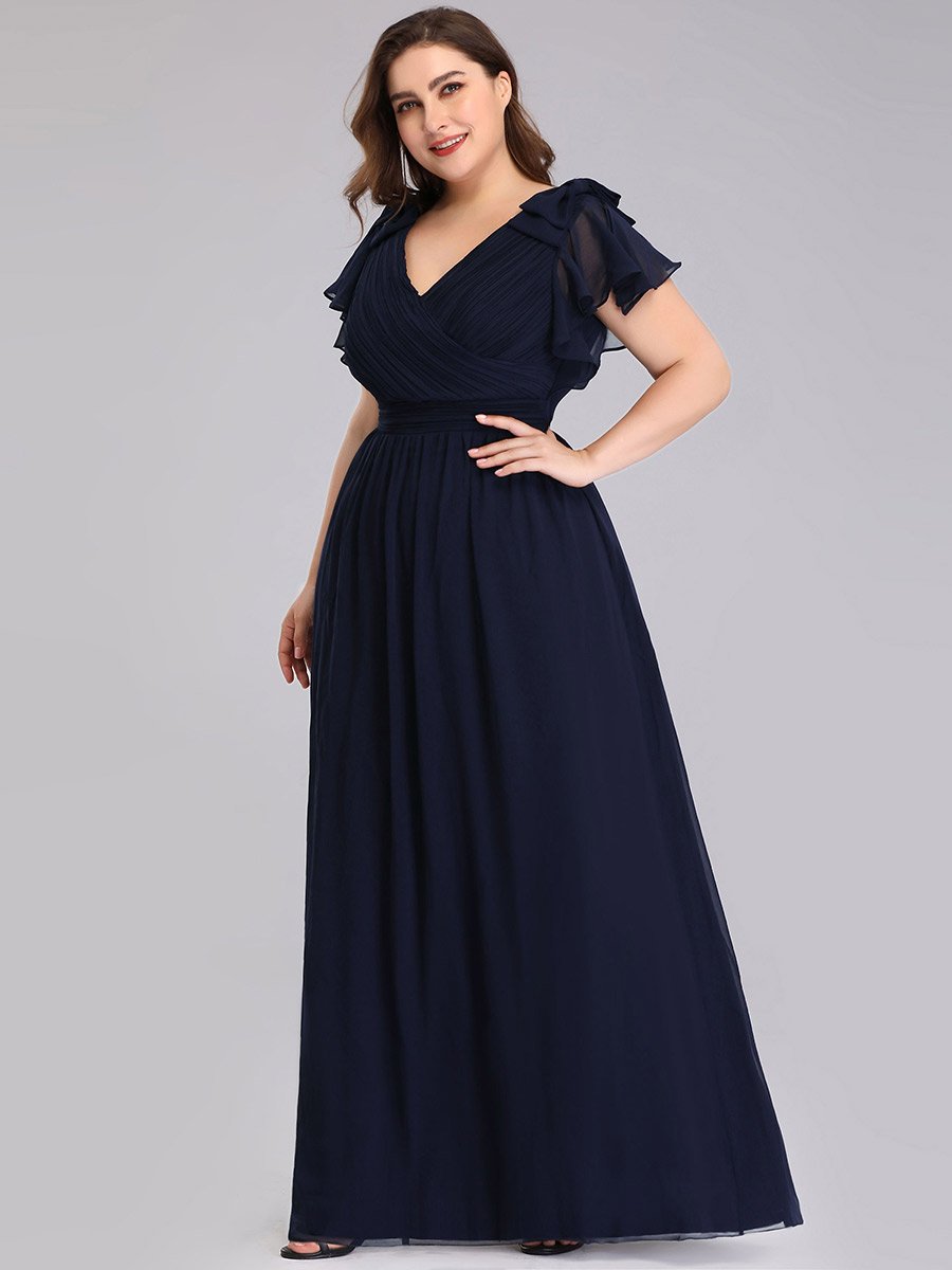 Color=Navy Blue | Plus Size Women Floral Sequin Print Fishtail Tulle Dresses Ez07709-Navy Blue 3