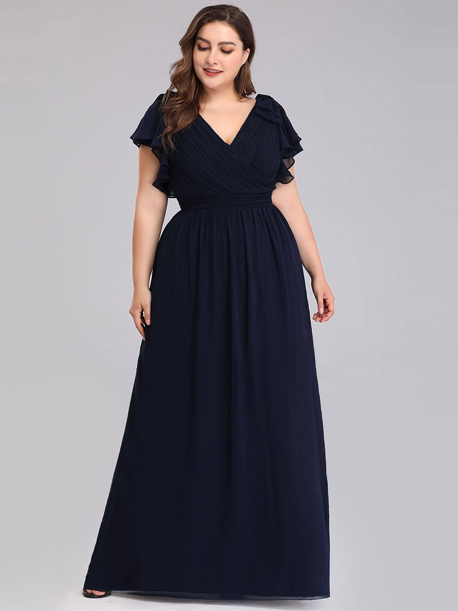 Color=Navy Blue | Plus Size Women Floral Sequin Print Fishtail Tulle Dresses Ez07709-Navy Blue 4