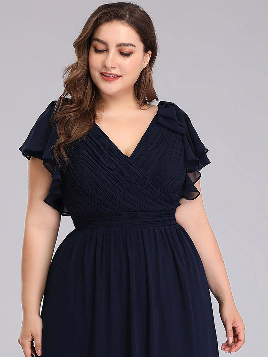 Color=Navy Blue | Plus Size Women Floral Sequin Print Fishtail Tulle Dresses Ez07709-Navy Blue 5