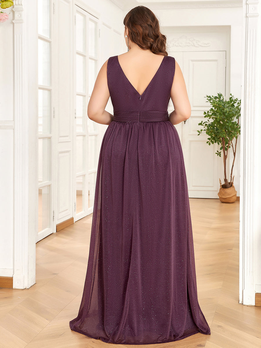 Color=Dark Purple | Double V Neck Maxi Long Plus Size Evening Dresses for Party-Dark Purple 4