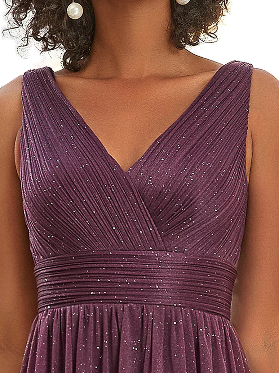 Color=Dark Purple | Double V Neck Floor Length Sparkly Wholesale Evening Dresses for Party-Dark Purple 5