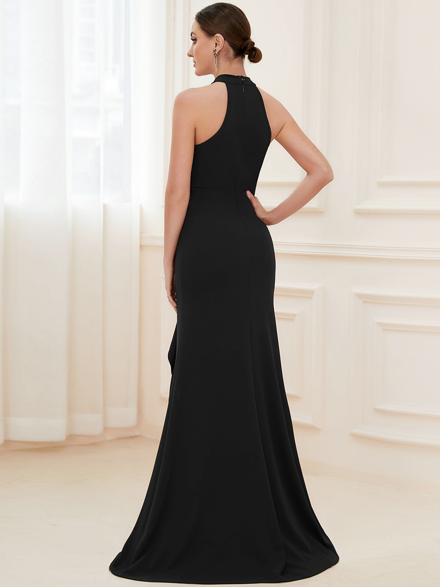 Color=Black | Sleeveless Pencil Wholesale Evening Dresses with Halter Neck-Black 2