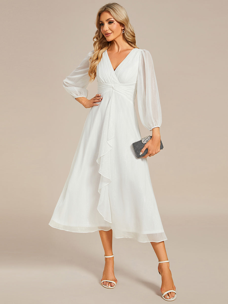 Shiny Chiffon Wholesale Wedding Guest Dresses with Long Sleeve#Color_Cream