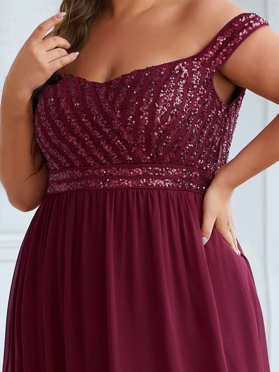 Color=Burgundy | Plus Size Adorable Sweetheart Neckline A-line Wholesale Evening Dresses-Burgundy 5