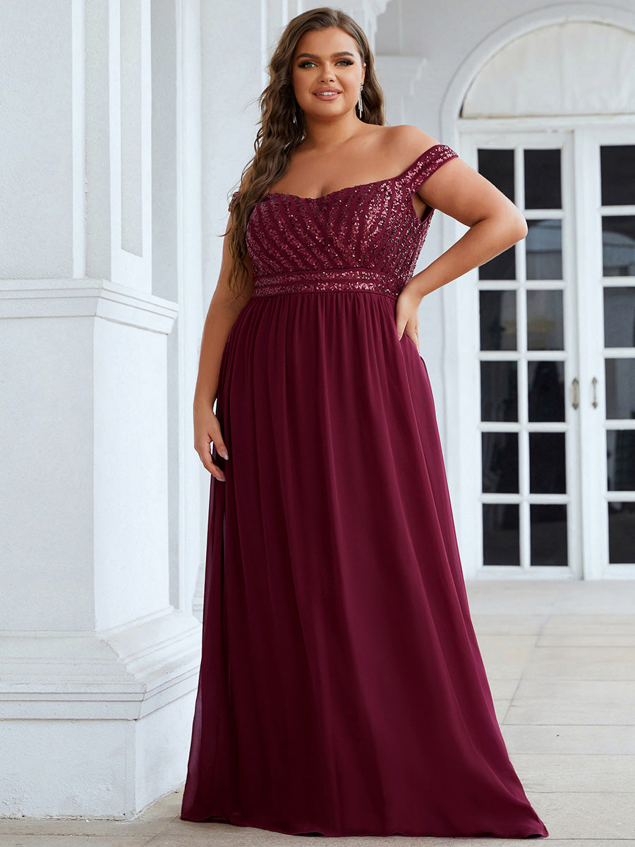 Color=Burgundy | Plus Size Adorable Sweetheart Neckline A-line Wholesale Evening Dresses-Burgundy 1