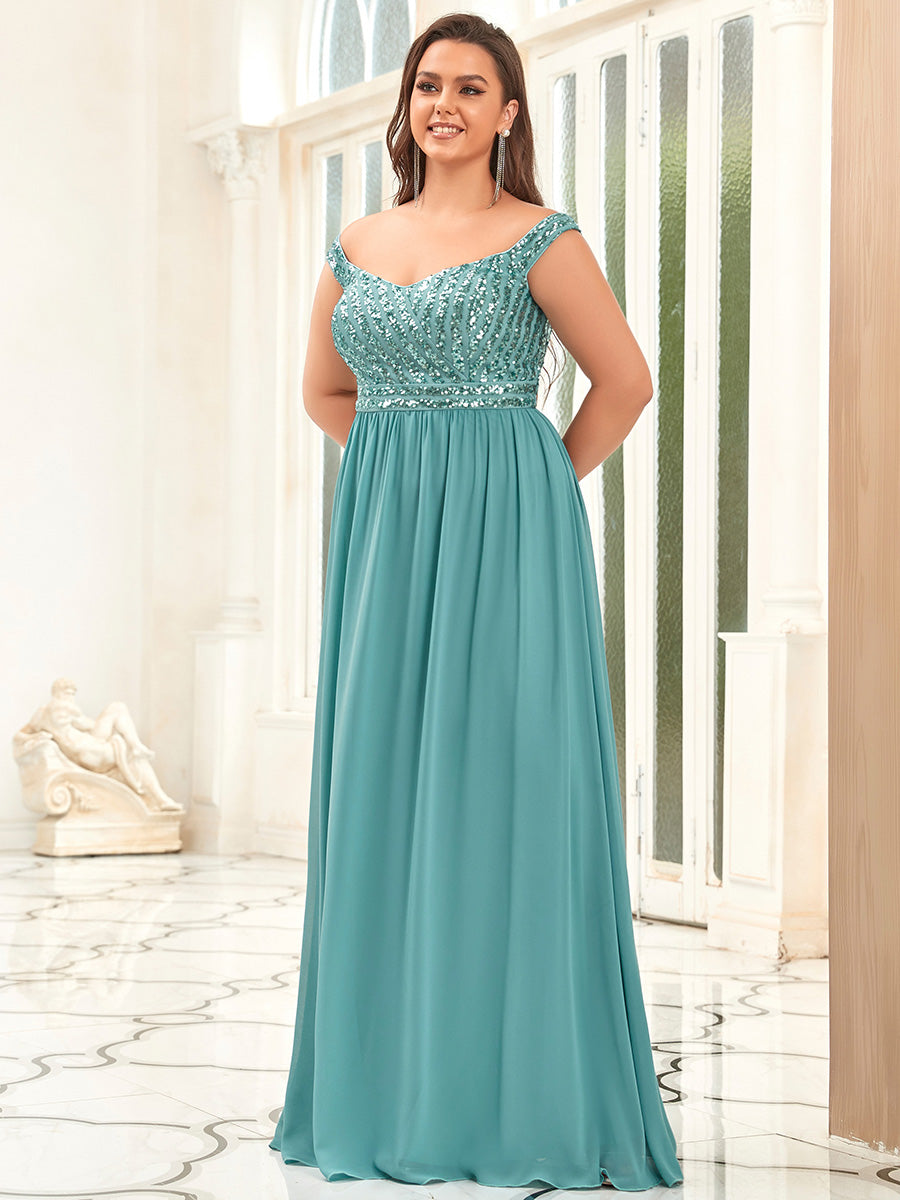 Color=Dusty blue | Plus Size Adorable Sweetheart Neckline A-line Wholesale Evening Dresses-Dusty blue 4