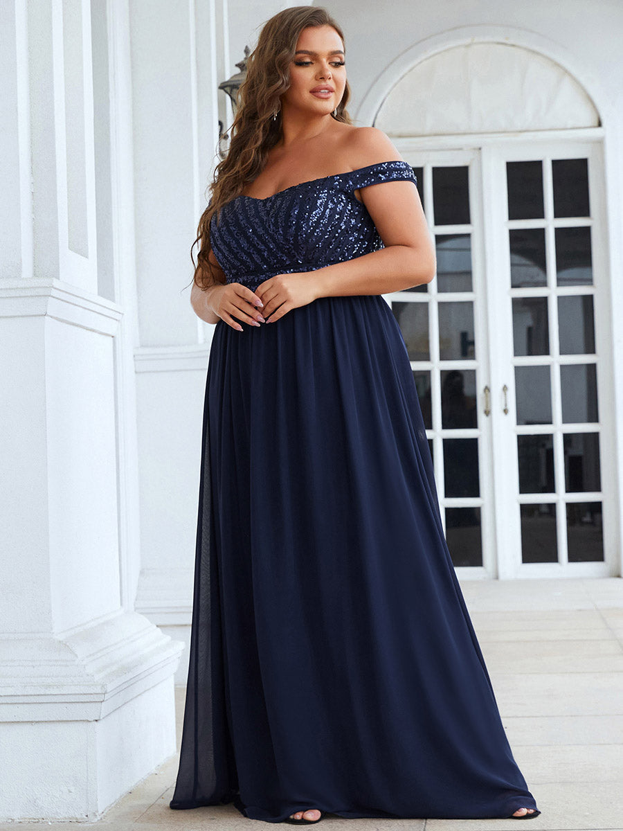 Color=Navy Blue | Plus Size Adorable Sweetheart Neckline A-line Wholesale Evening Dresses-Navy Blue 3