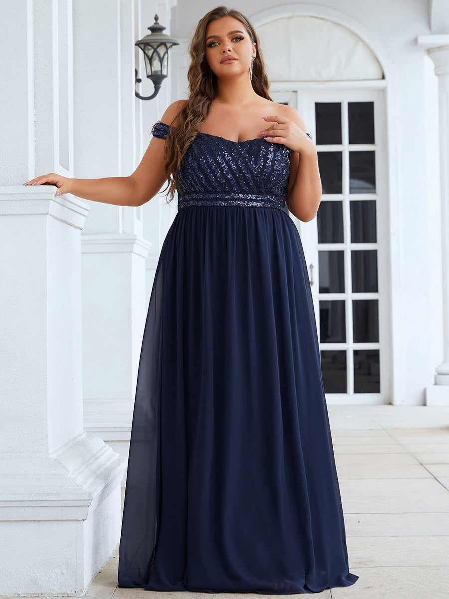 Color=Navy Blue | Plus Size Adorable Sweetheart Neckline A-line Wholesale Evening Dresses-Navy Blue 4
