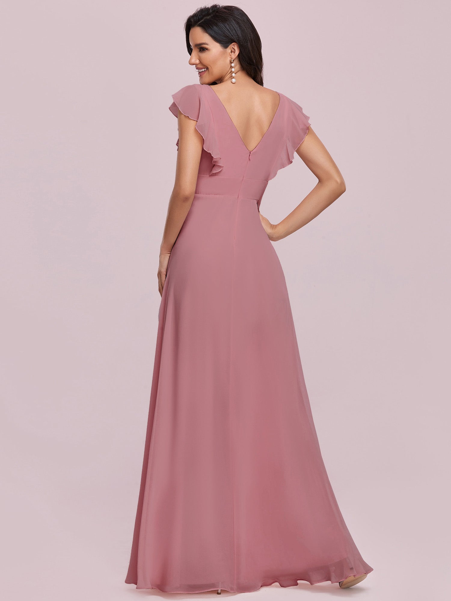 Color=Orchid | Cute V Neck Wholesale Bridesmaid Dress With Ruffles-Orchid 8