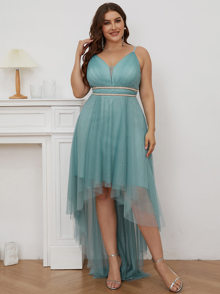 Color=Dusty blue | Modest Wholesale High-Low Tulle Prom Dress For Women-Dusty blue 1