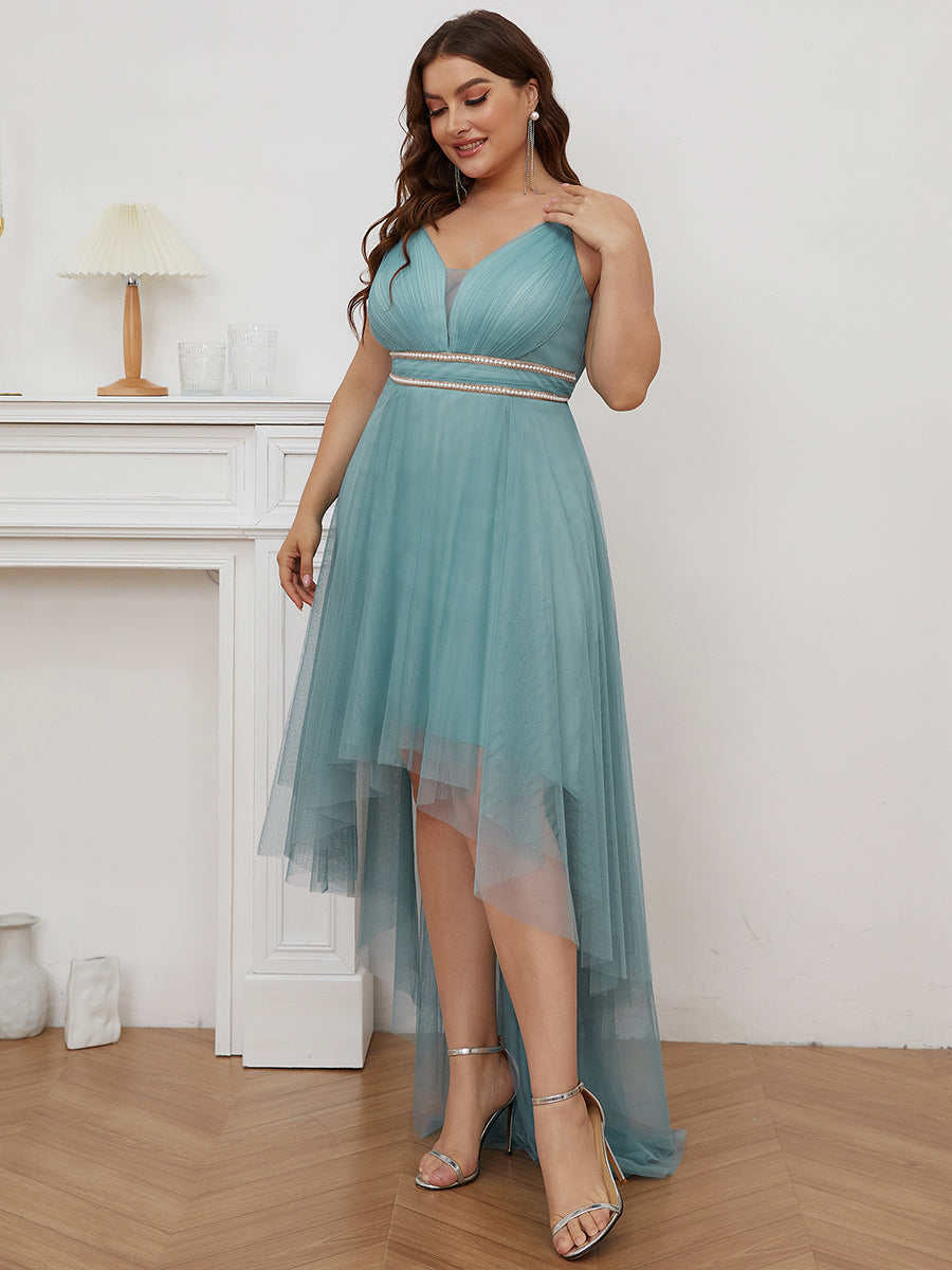 Color=Dusty blue | Modest Wholesale High-Low Tulle Prom Dress For Women-Dusty blue 3