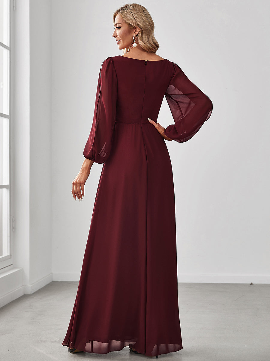Color=Burgundy | Floor Length Long Lantern Sleeves Wholesale Formal Dresses-Burgundy 2