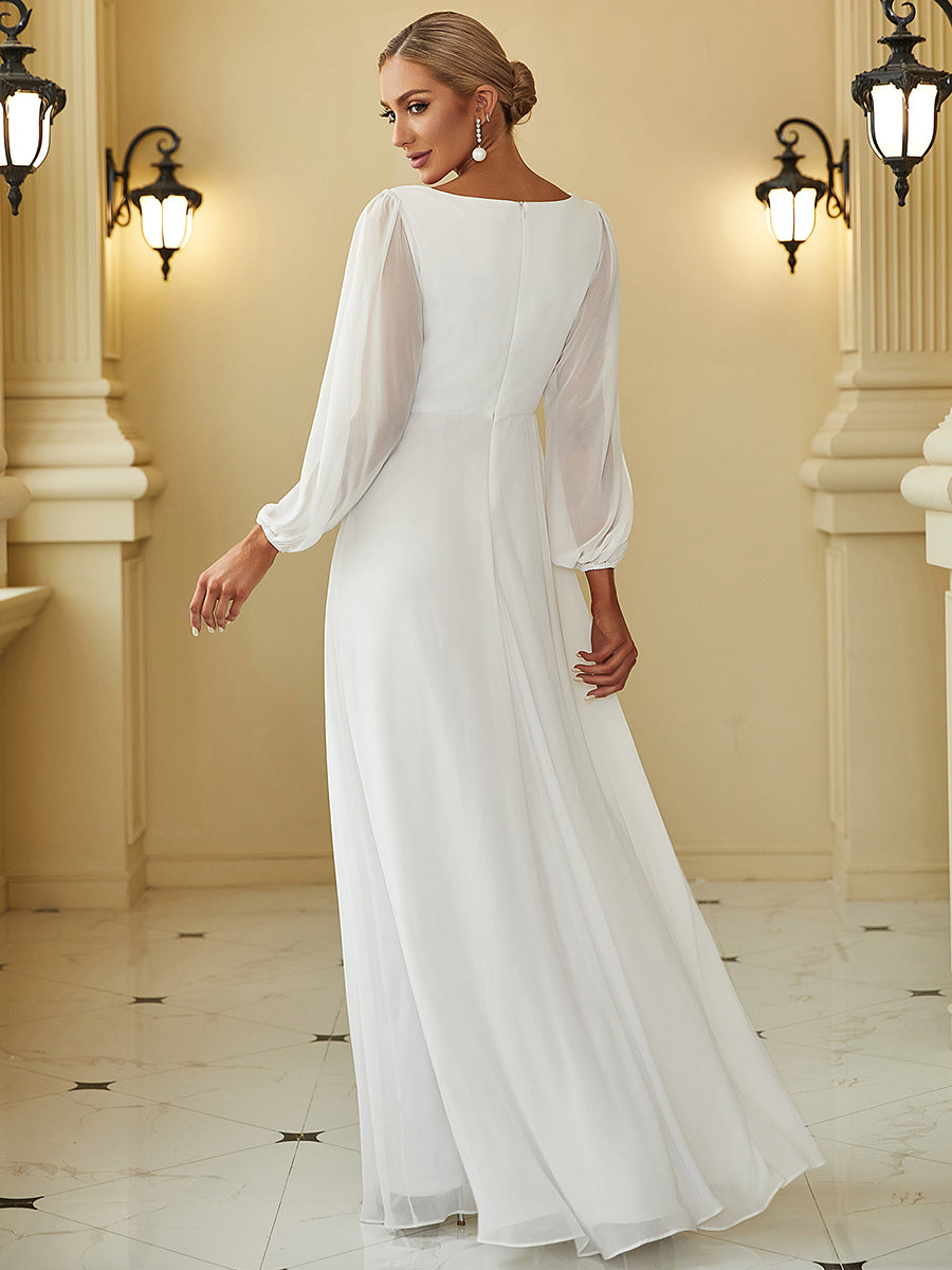 Color=Cream | Floor Length Long Lantern Sleeves Wholesale Formal Dresses-Cream 2