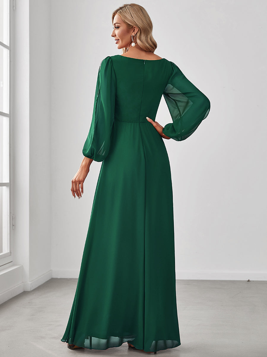 Color=Dark Green | Floor Length Long Lantern Sleeves Wholesale Formal Dresses-Dark Green 2
