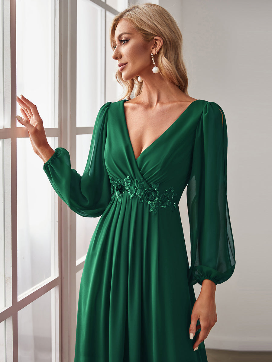 Color=Dark Green | Floor Length Long Lantern Sleeves Wholesale Formal Dresses-Dark Green 5