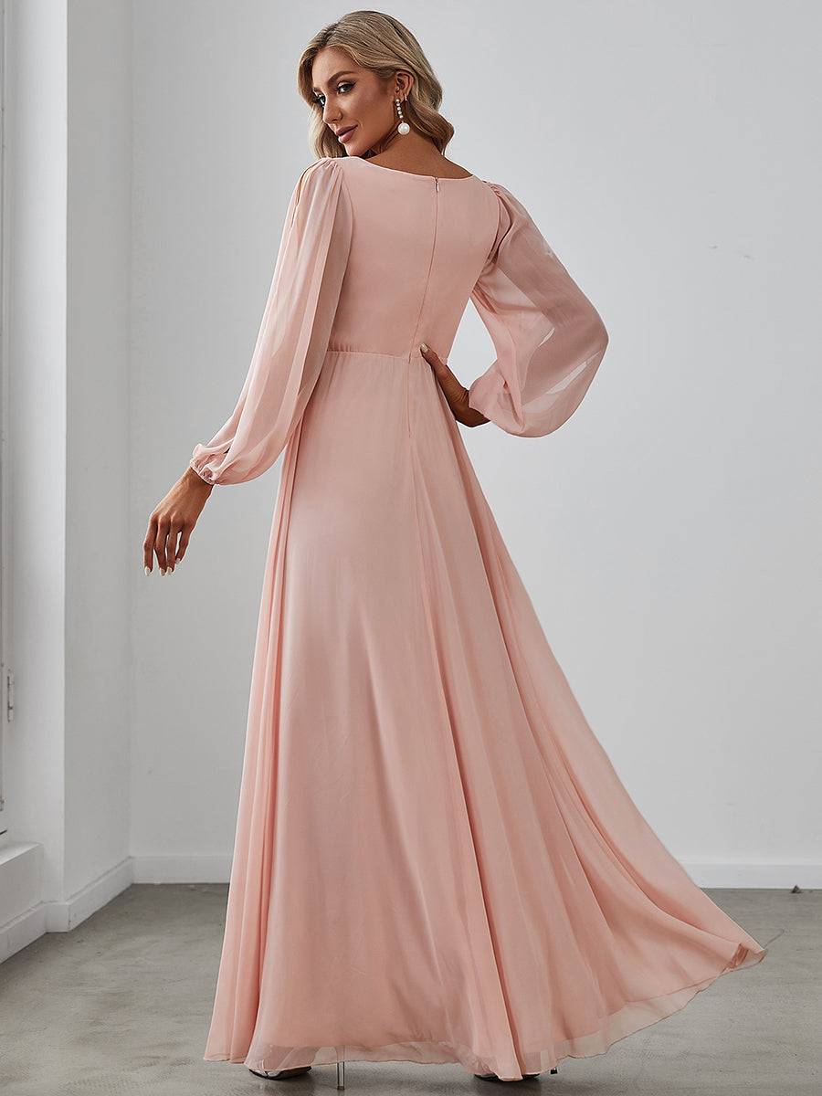 Color=Pink | Floor Length Long Lantern Sleeves Wholesale Formal Dresses-Pink 2